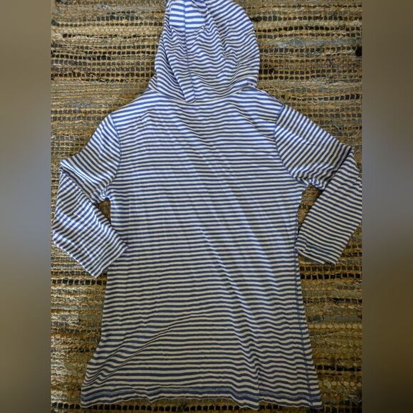 Calvin Klein M Blue White Striped Henley Hoodie Sweatshirt Shirt Tunic 3/4 Sleev - Picture 6 of 6